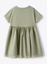 Short-sleeved flared dress - Green Oregano