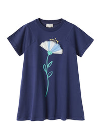 Vestito In Jersey Blu Con Fiore