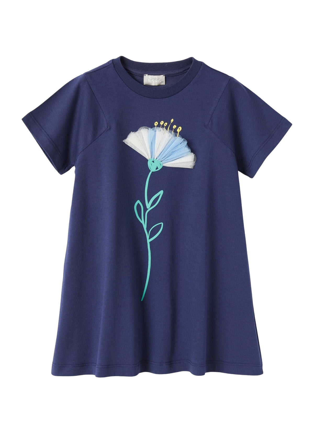 Vestito In Jersey Blu Con Fiore
