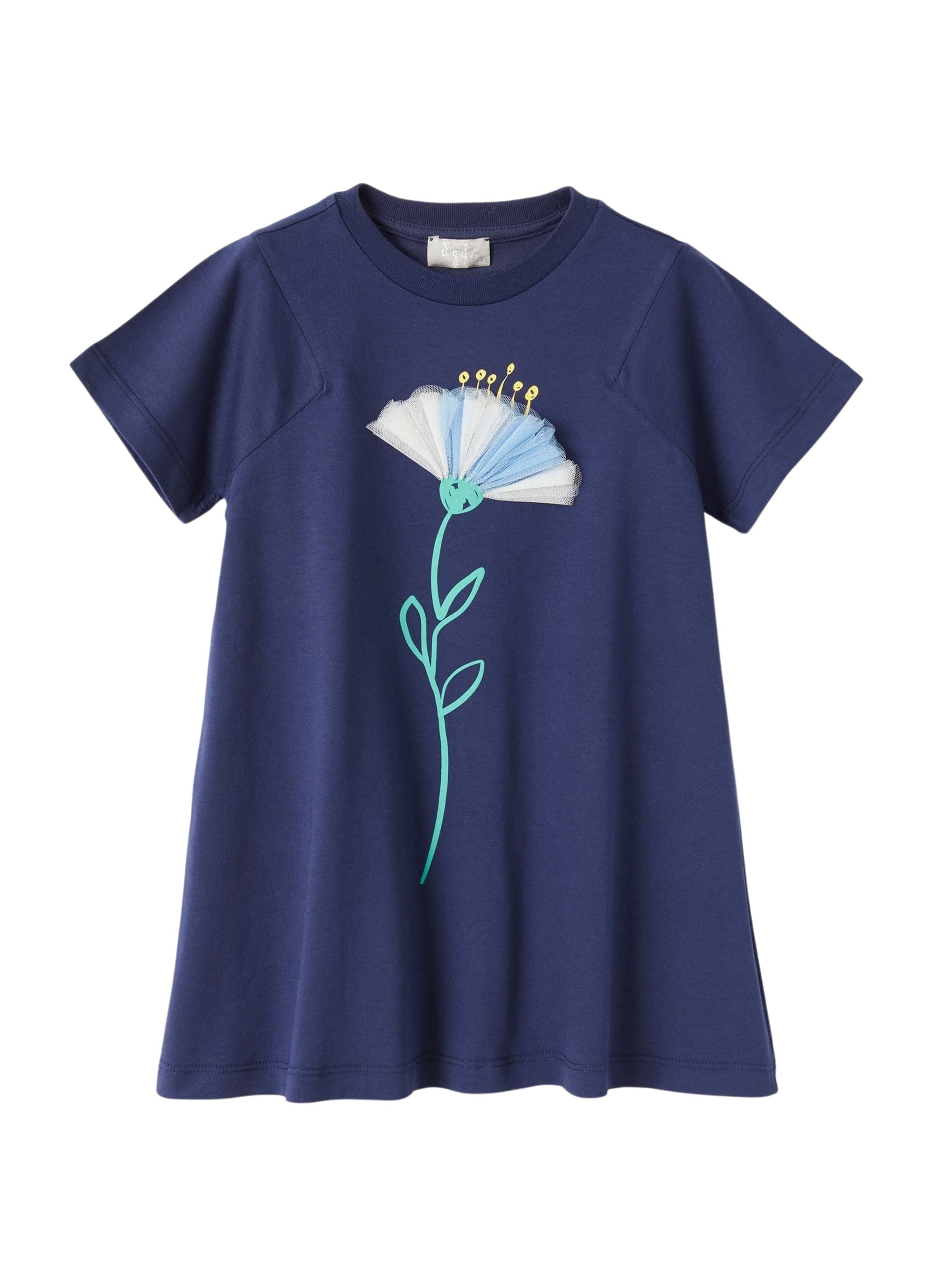 Vestito in jersey blu con fiore