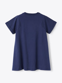Vestito in jersey blu con fiore