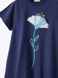 Vestito in jersey blu con fiore