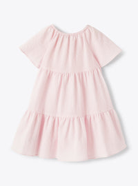 Short-sleeved dress in textured fabric - Pearl Pink