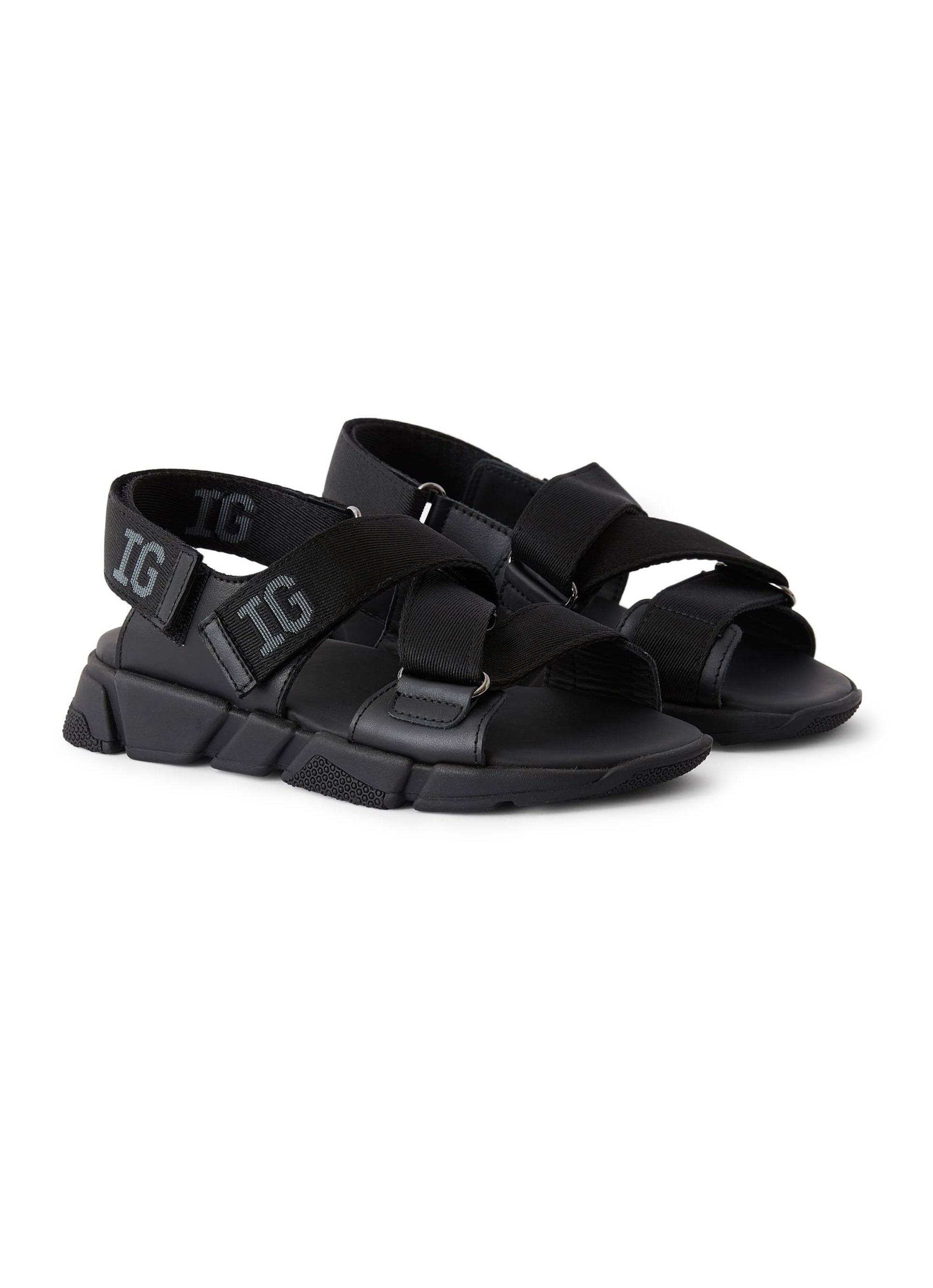 Leather cross-over sandals with adjustable strap - Black