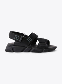 Leather cross-over sandals with adjustable strap - Black