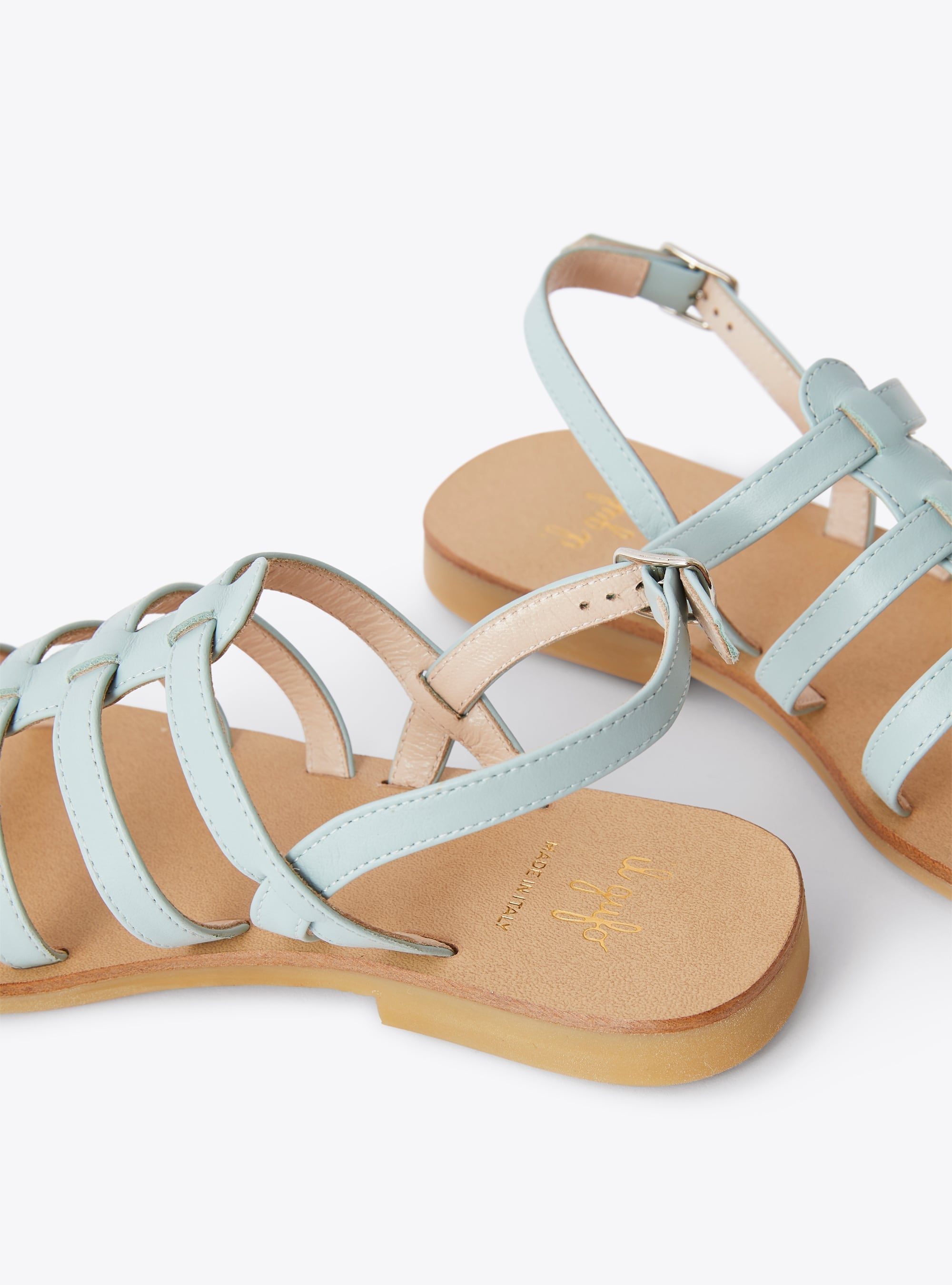 Leather strappy sandals - Aqua Green