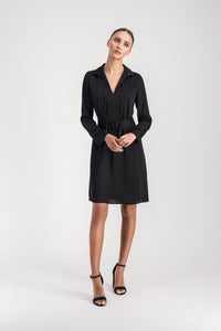 Robe col chemise et cordons - Noir