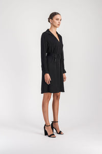 Robe col chemise et cordons - Noir