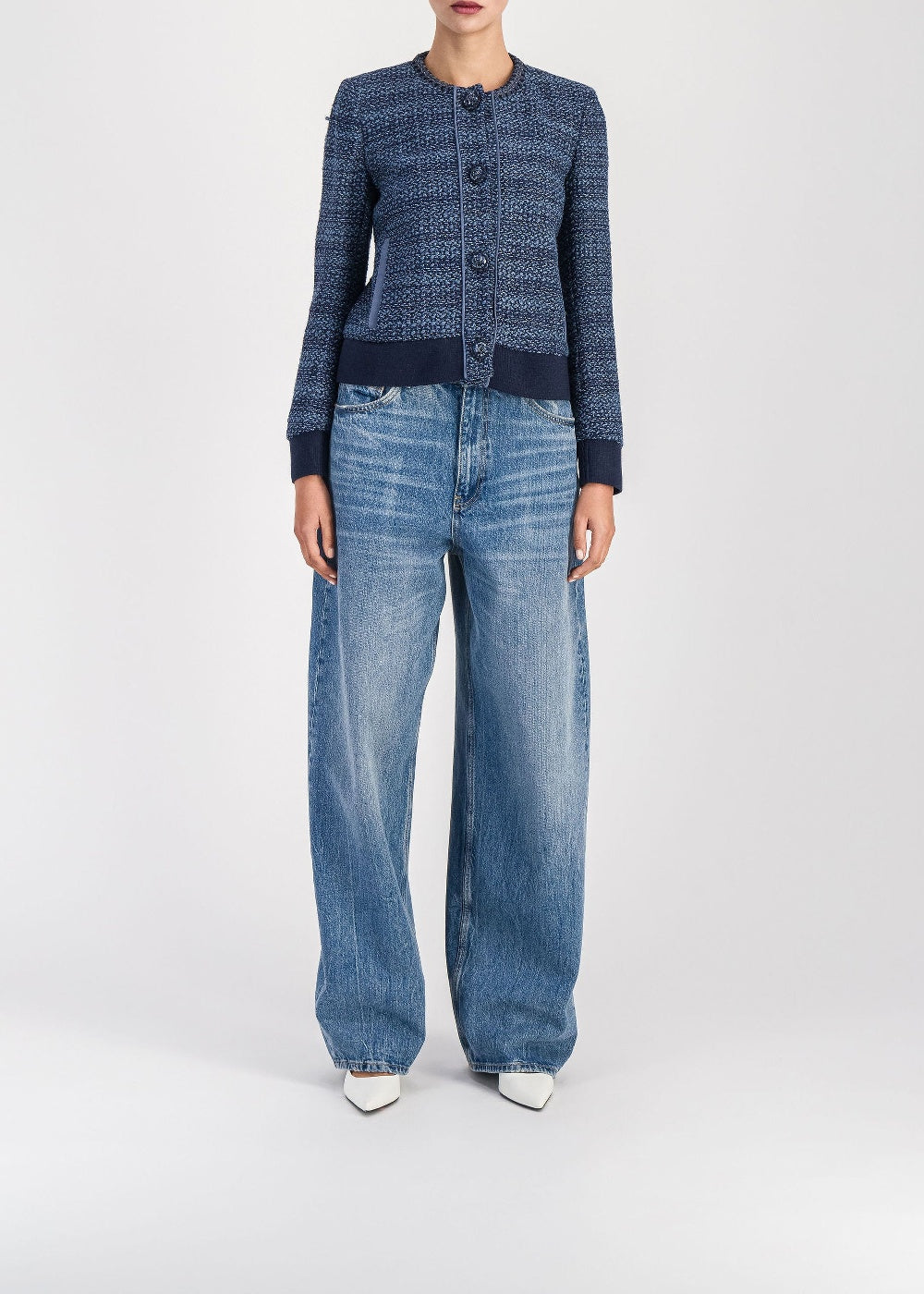 Textured button-up bomber jacket - Blue