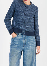 Textured button-up bomber jacket - Blue
