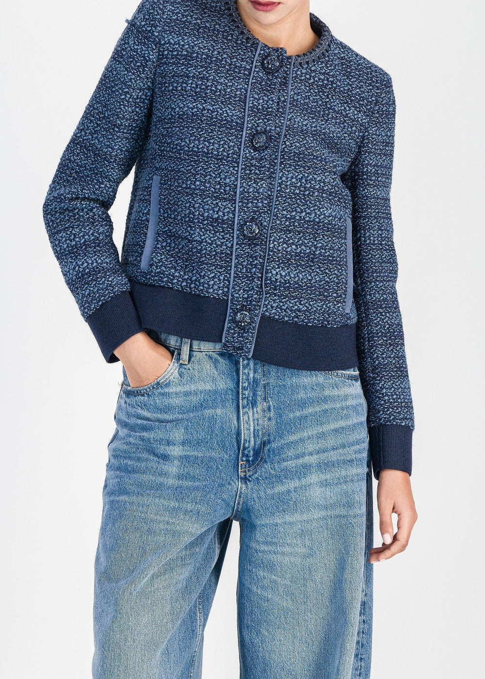 Textured button-up bomber jacket - Blue