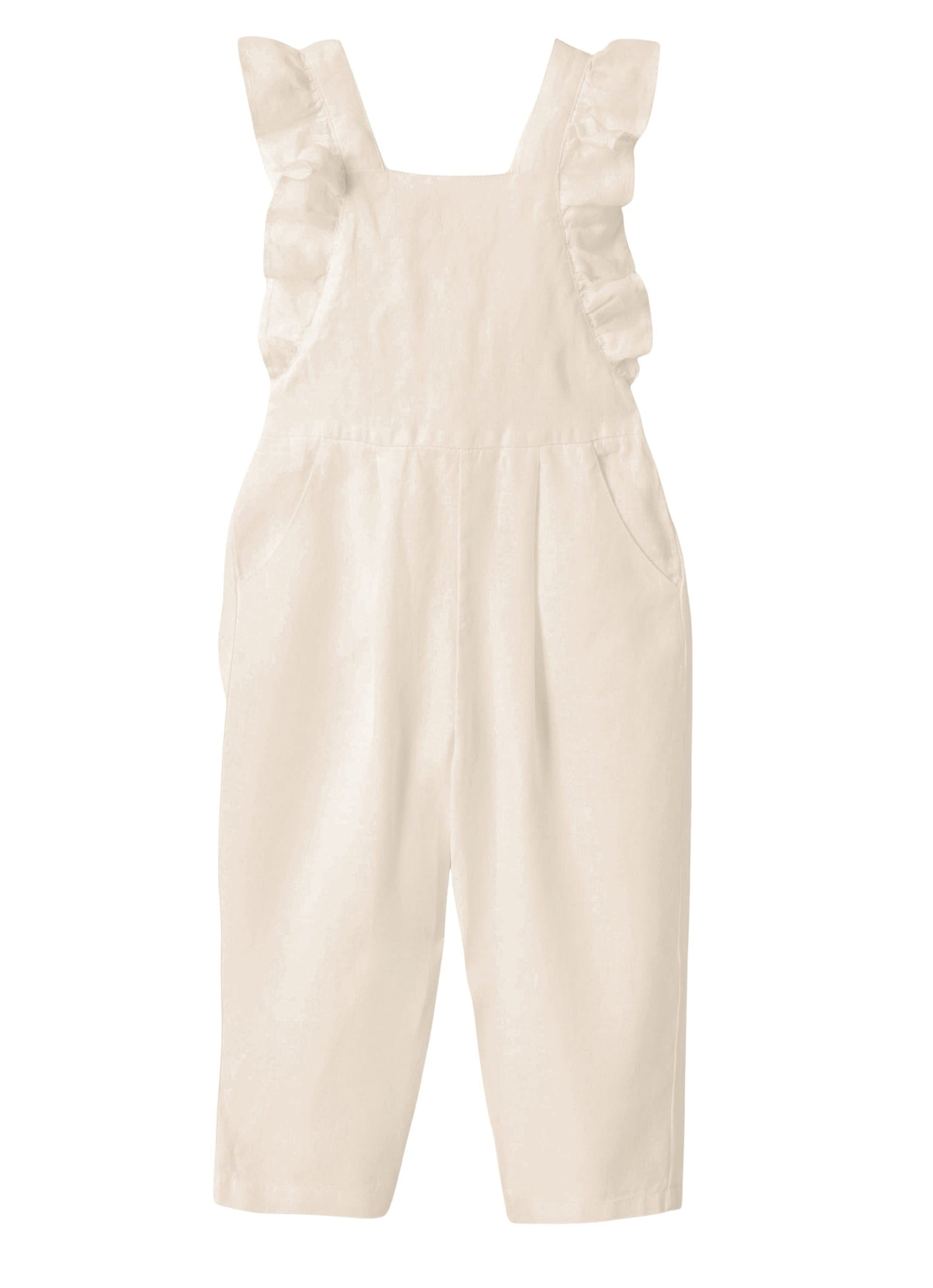Linen overall with ruffles