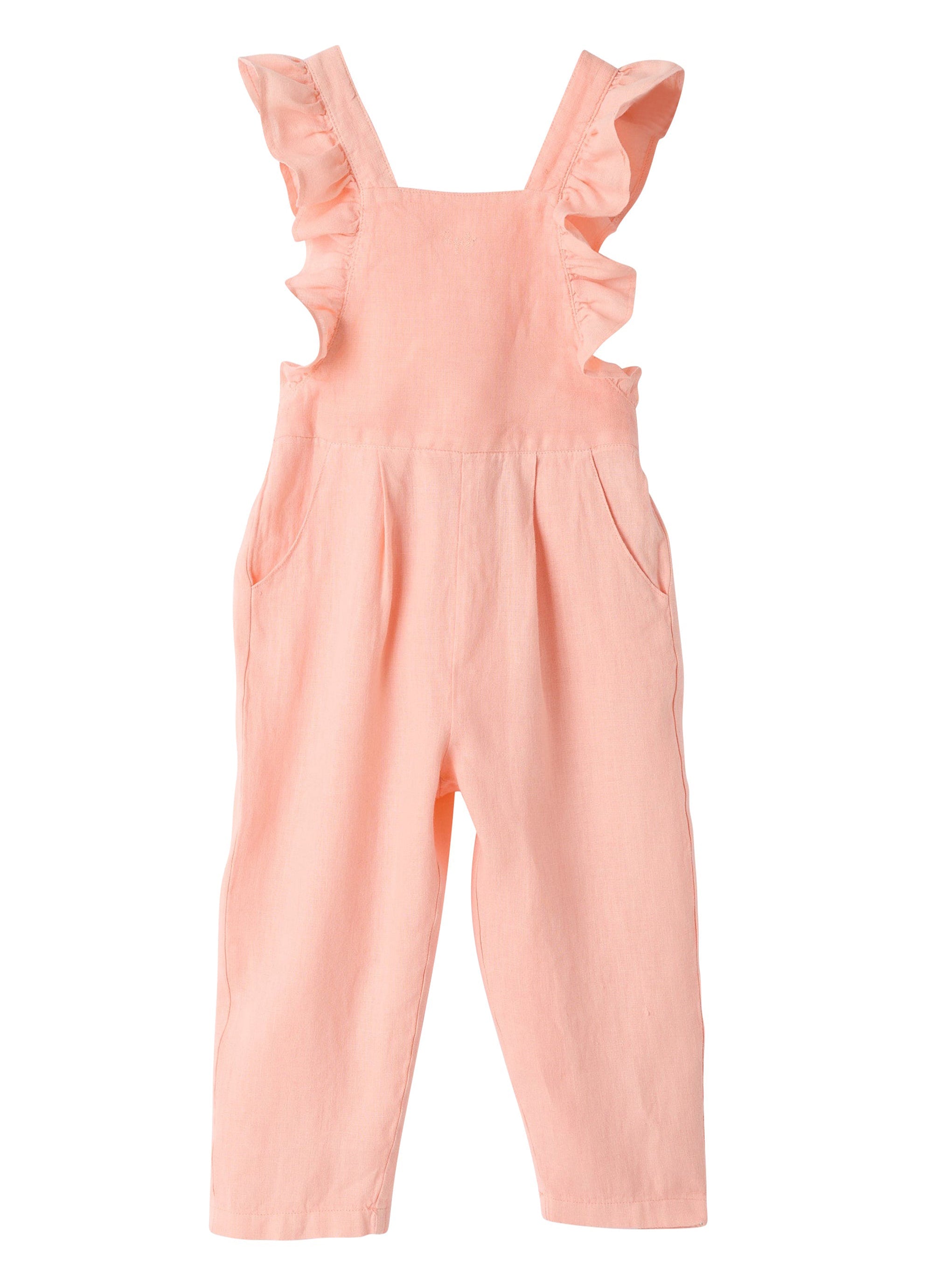 Linen overall with ruffles