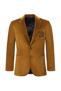 Blazer côtelé brodé en velours - Camel