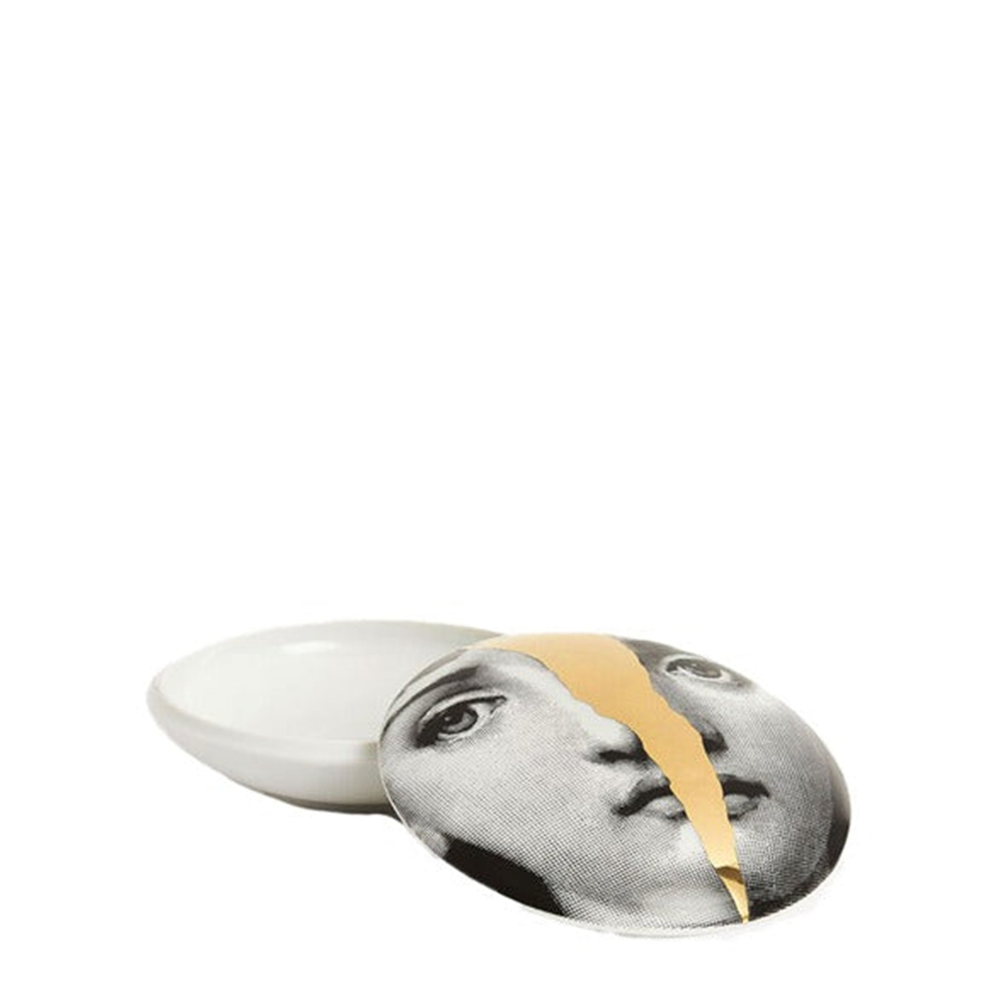 Tema e Variazioni n°10 round porcelain box - Gold & Black & White
