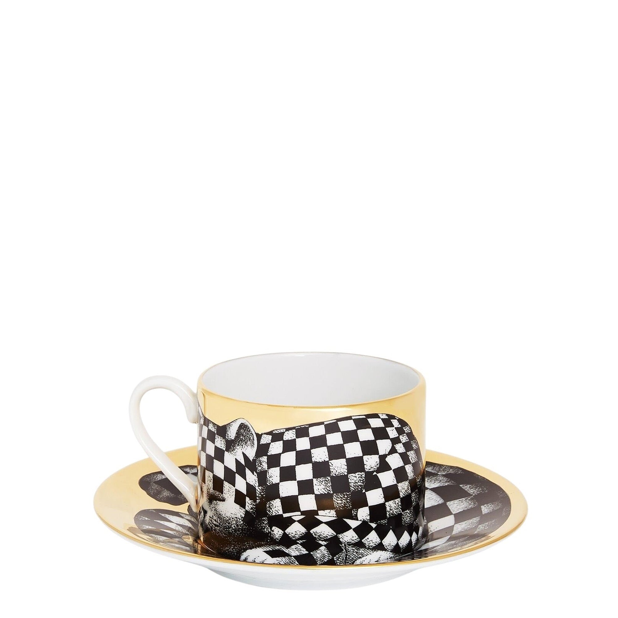 High Fidelity Quadrettato porcelain teacup - Gold & Black & White