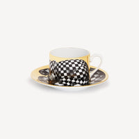 High Fidelity Quadrettato porcelain teacup - Gold & Black & White
