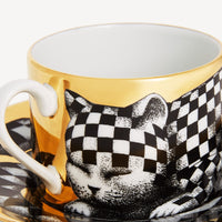 High Fidelity Quadrettato porcelain teacup - Gold & Black & White