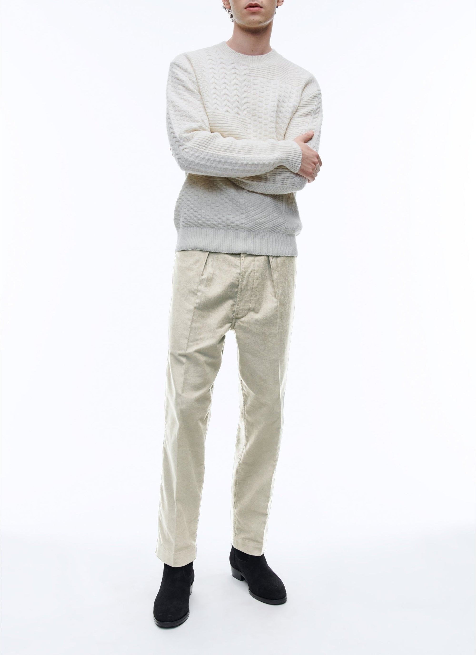 Straight-leg cotton chino trousers - Ecru