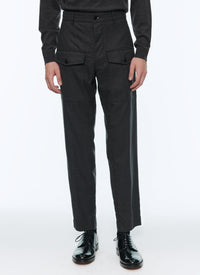 Straight-leg wool cargo trousers - Steel
