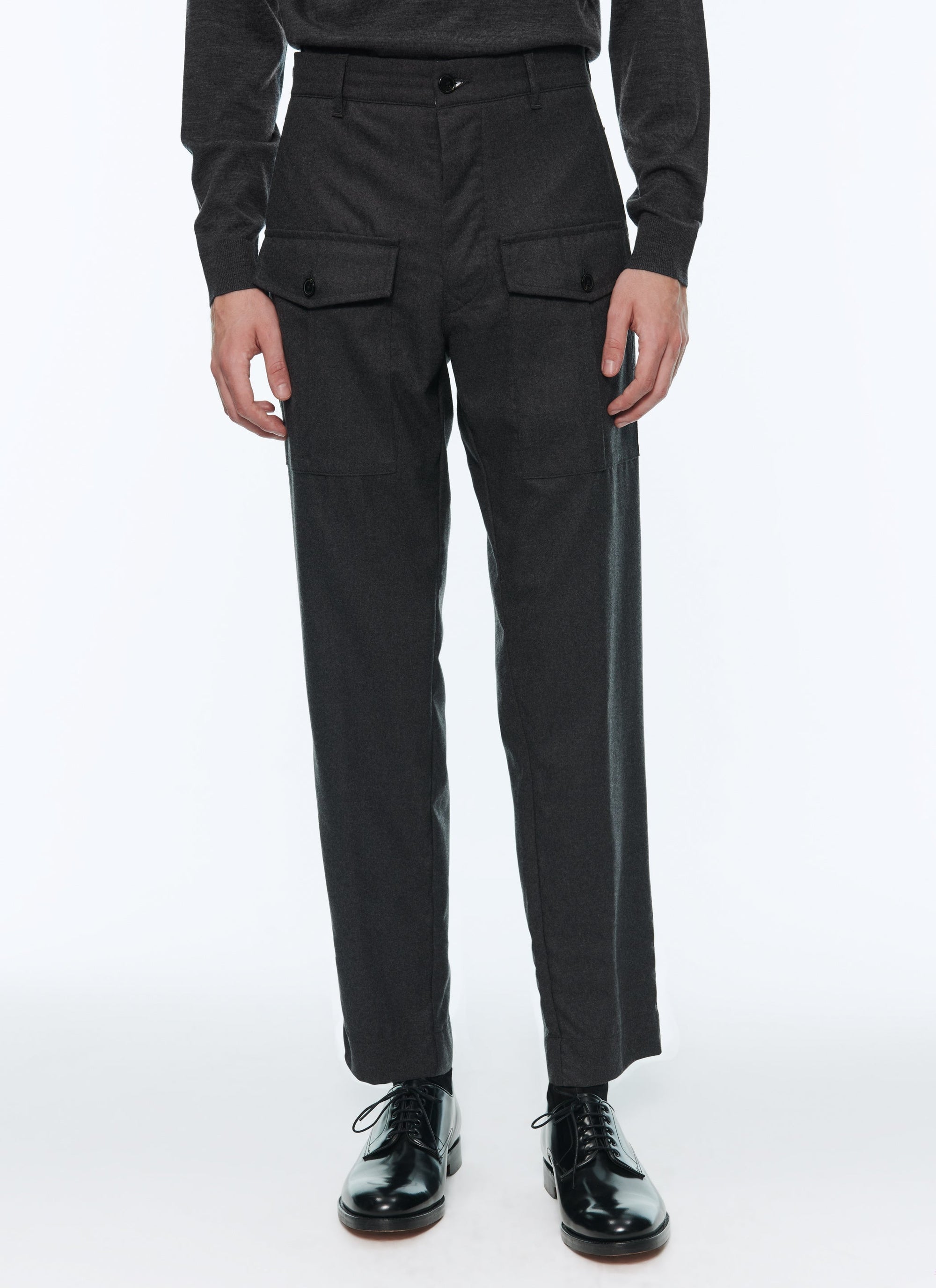 Straight-leg wool cargo trousers - Steel