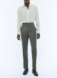 Pantalon ajusté à fermeture boutonnée en laine - Vert de Gris