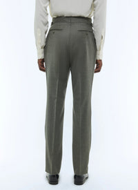 Pantalon ajusté à fermeture boutonnée en laine - Vert de Gris