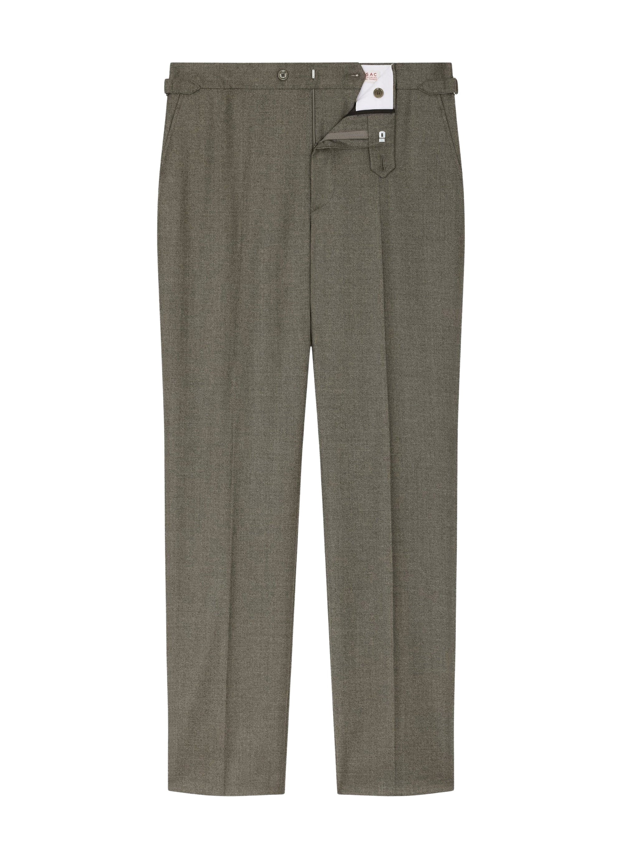Pantalon ajusté à fermeture boutonnée en laine - Vert de Gris