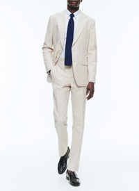 Pantalon de costume ajusté et boutonné en lin mélangé - Grège