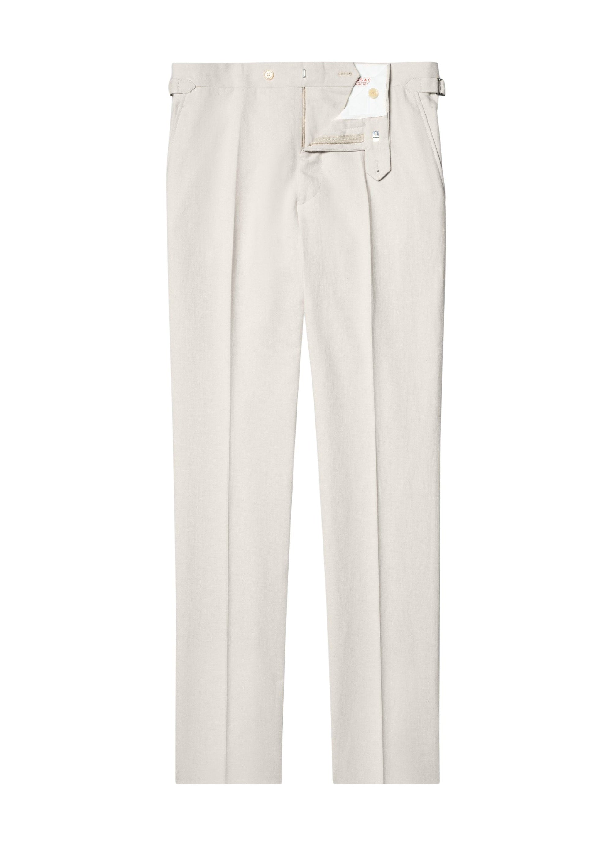 Pantalon de costume ajusté et boutonné en lin mélangé - Grège