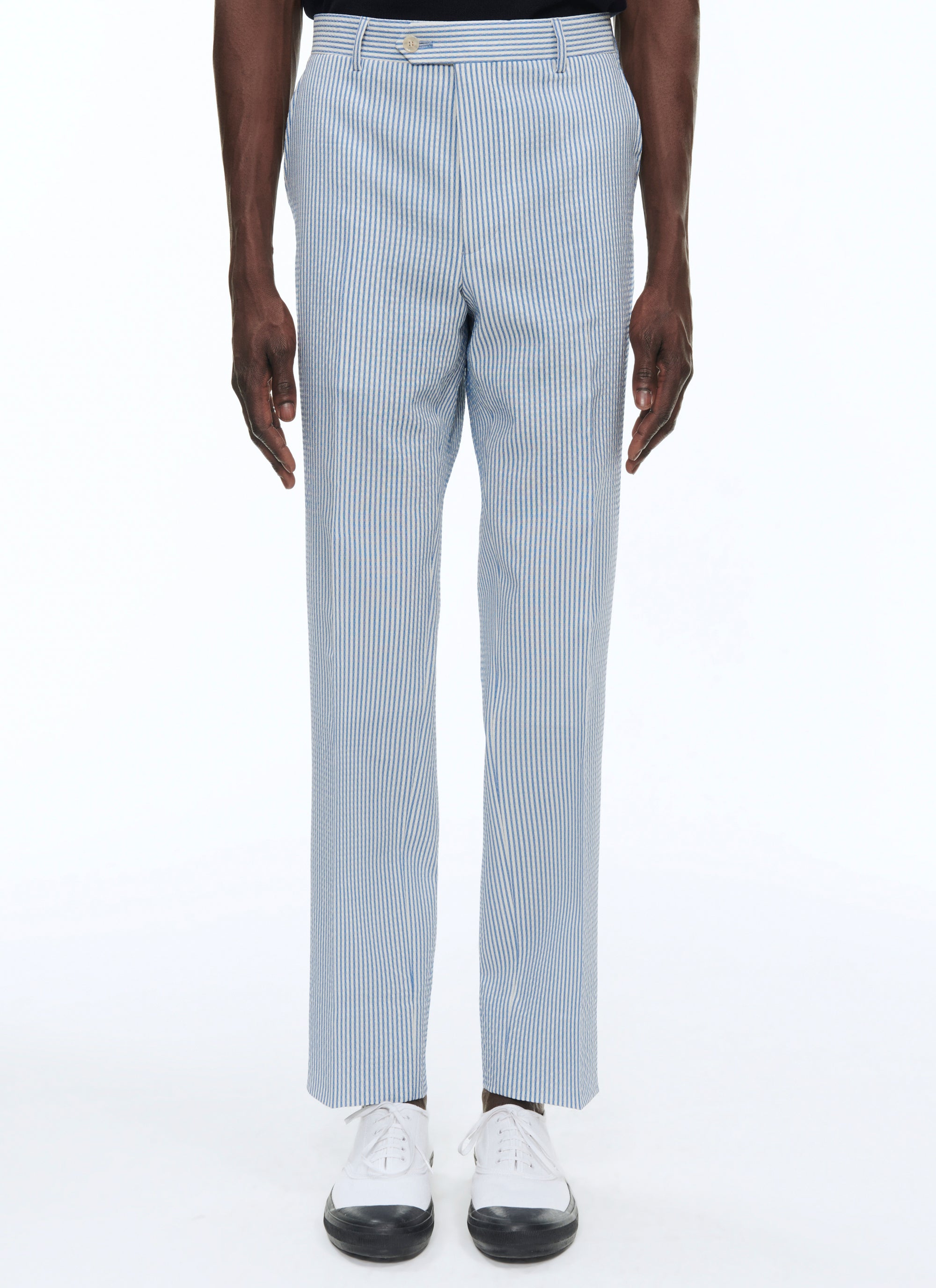 Pantalon en seersucker de laine à rayures - Saphir