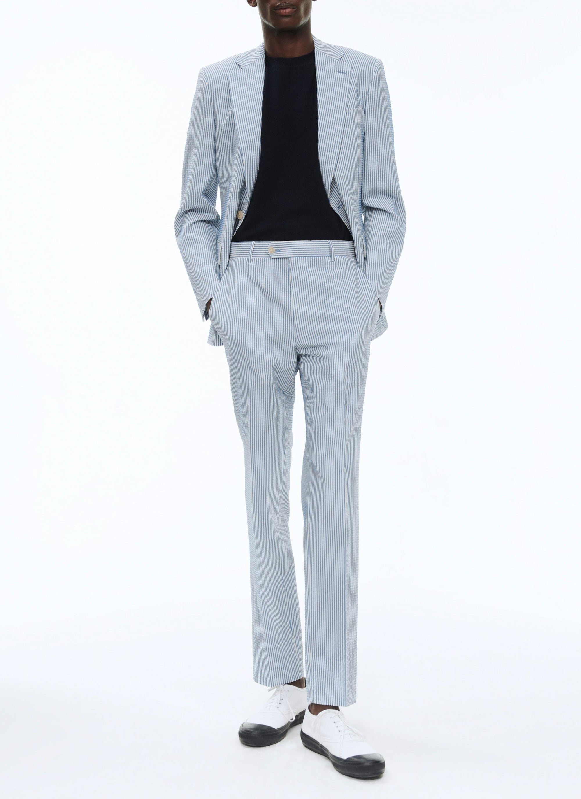 Pantalon en seersucker de laine à rayures - Saphir