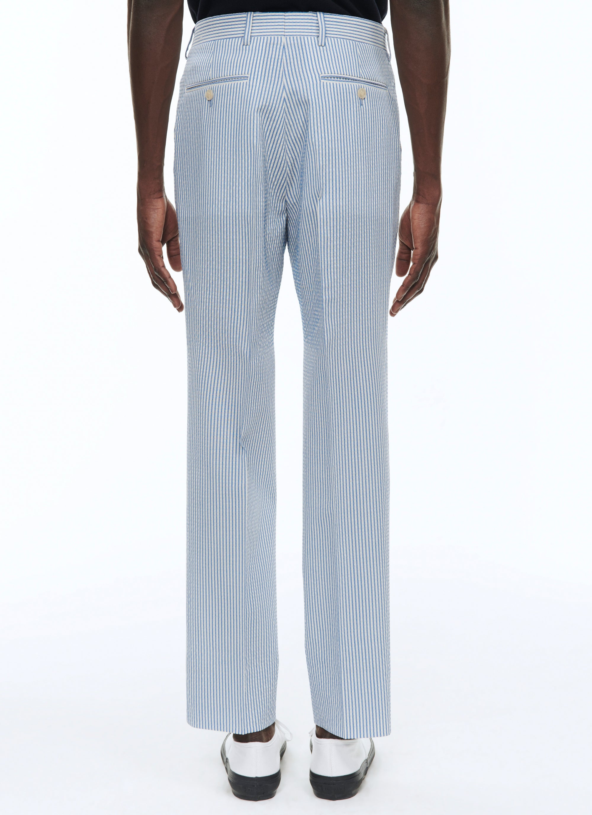 Pantalon en seersucker de laine à rayures - Saphir