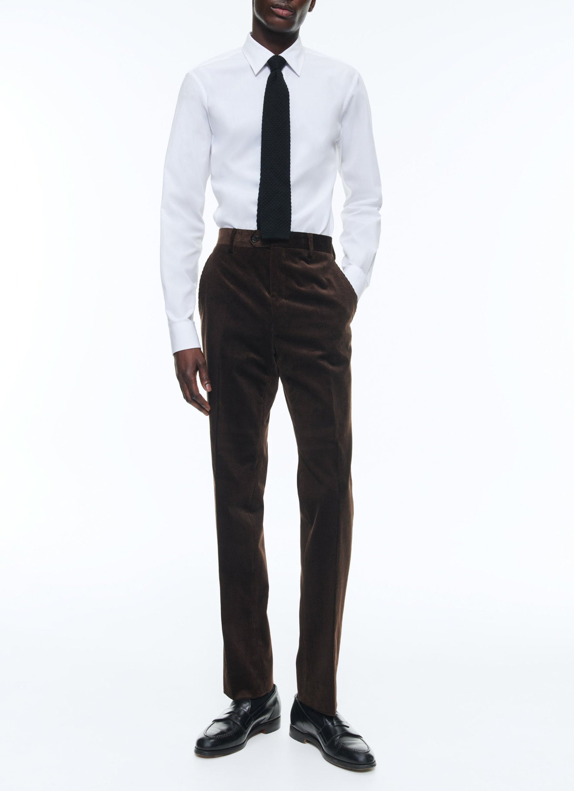 Pantalon ajusté en velours - Marron