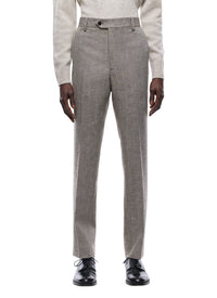 Pantalon droit en laine mélangée à chevrons - Ficelle