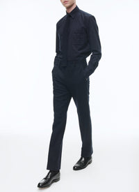 Pantalon de costume ajusté en laine - Marine