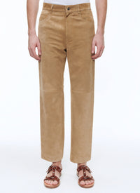 Pantalon en cuir suède - Beige