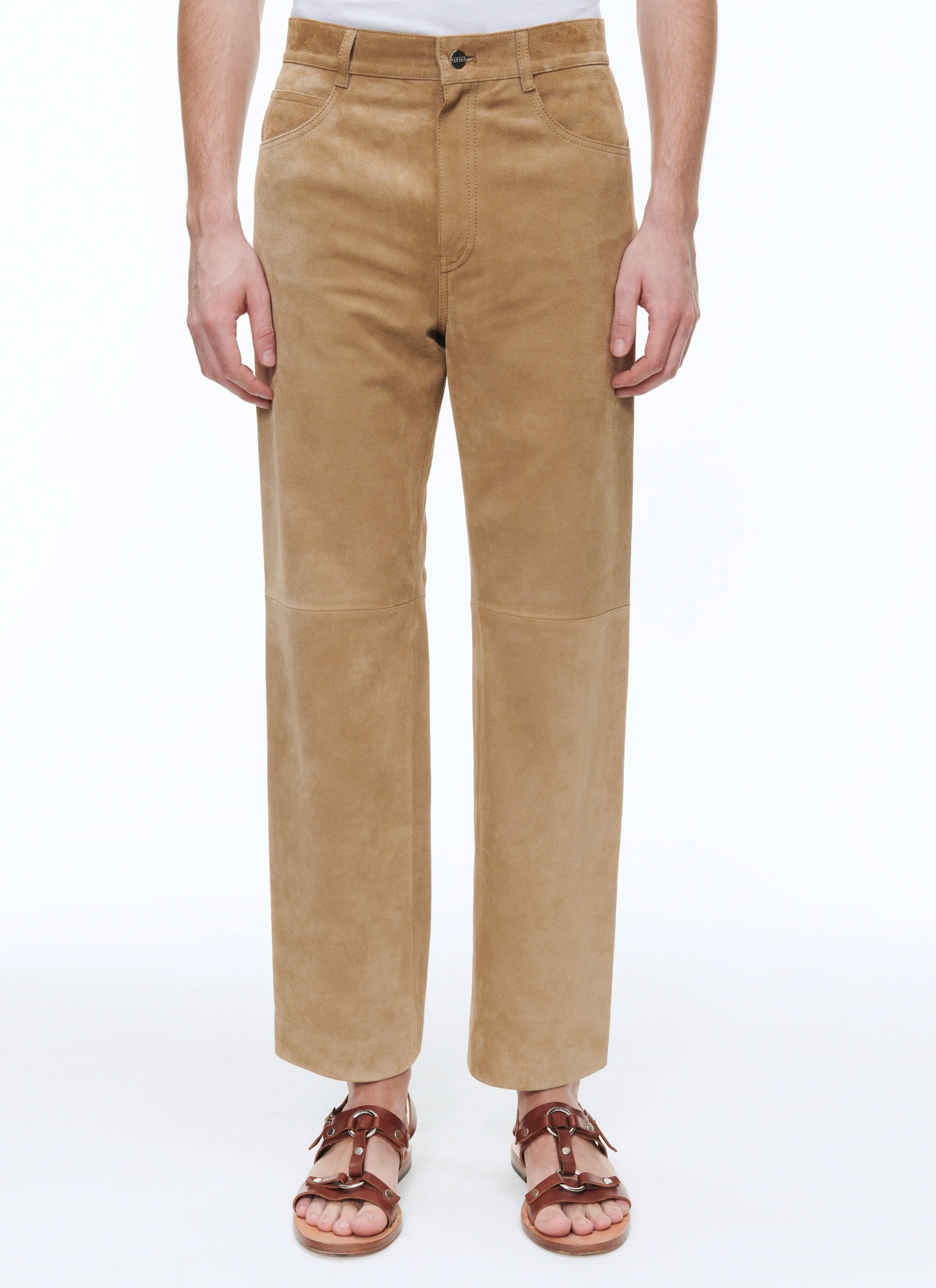 Pantalon en cuir suède - Beige