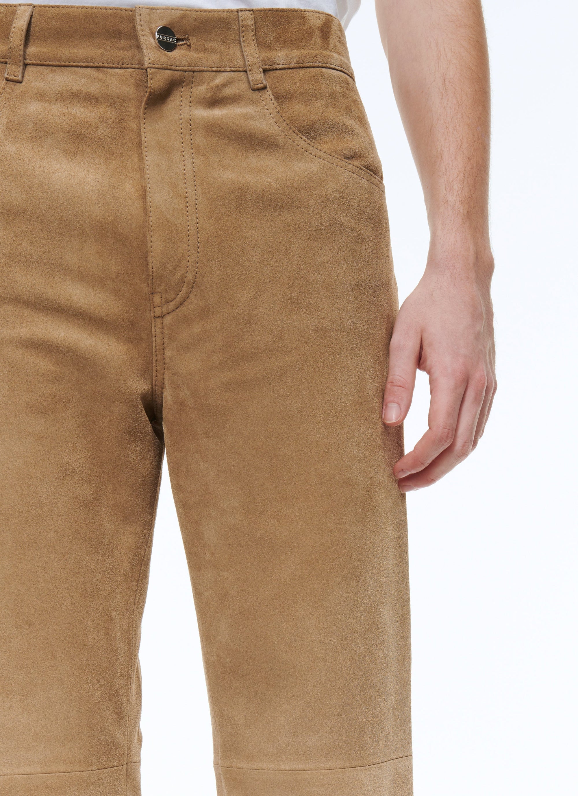 Pantalon en cuir suède - Beige