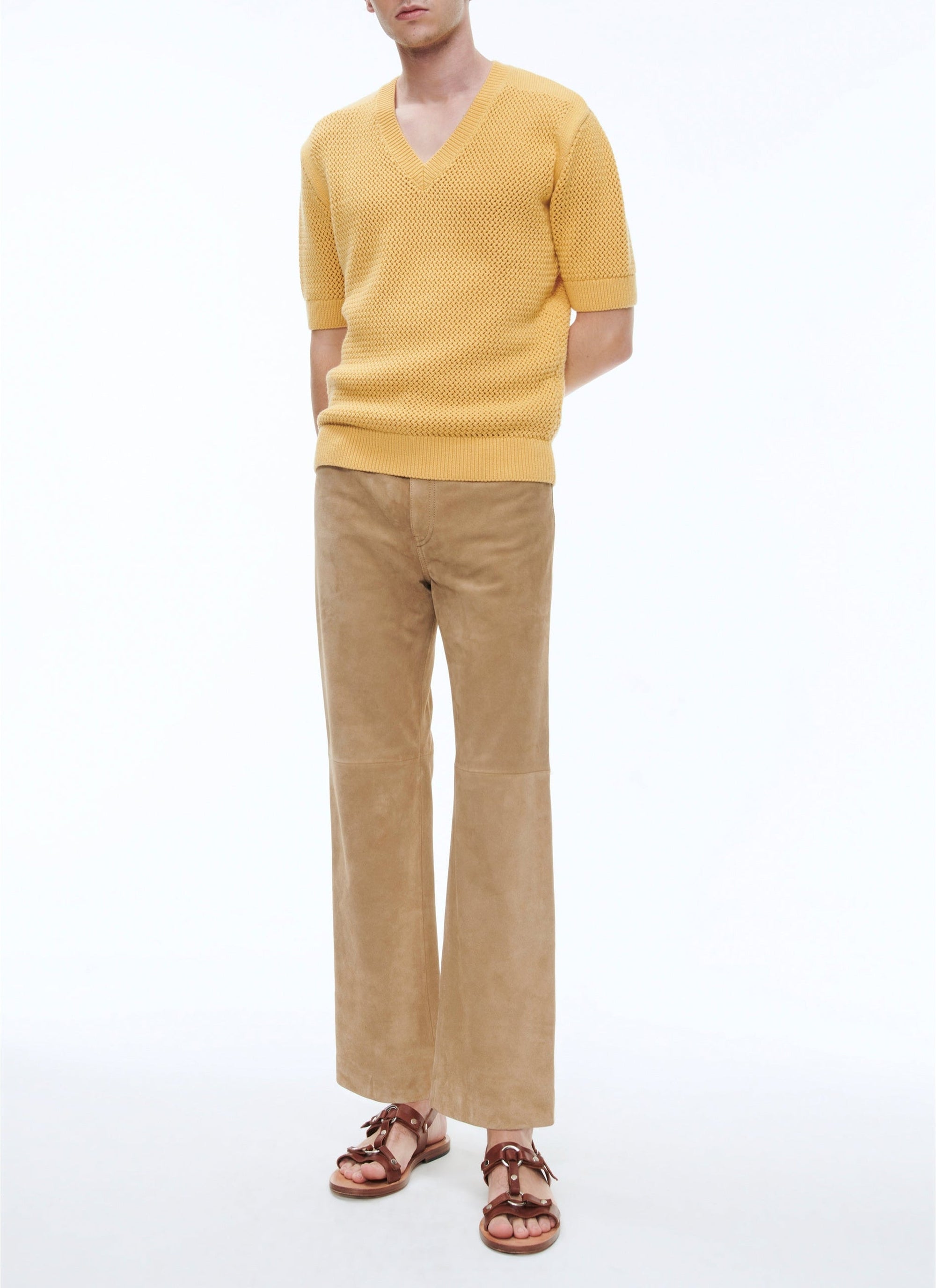 Pantalon en cuir suède - Beige