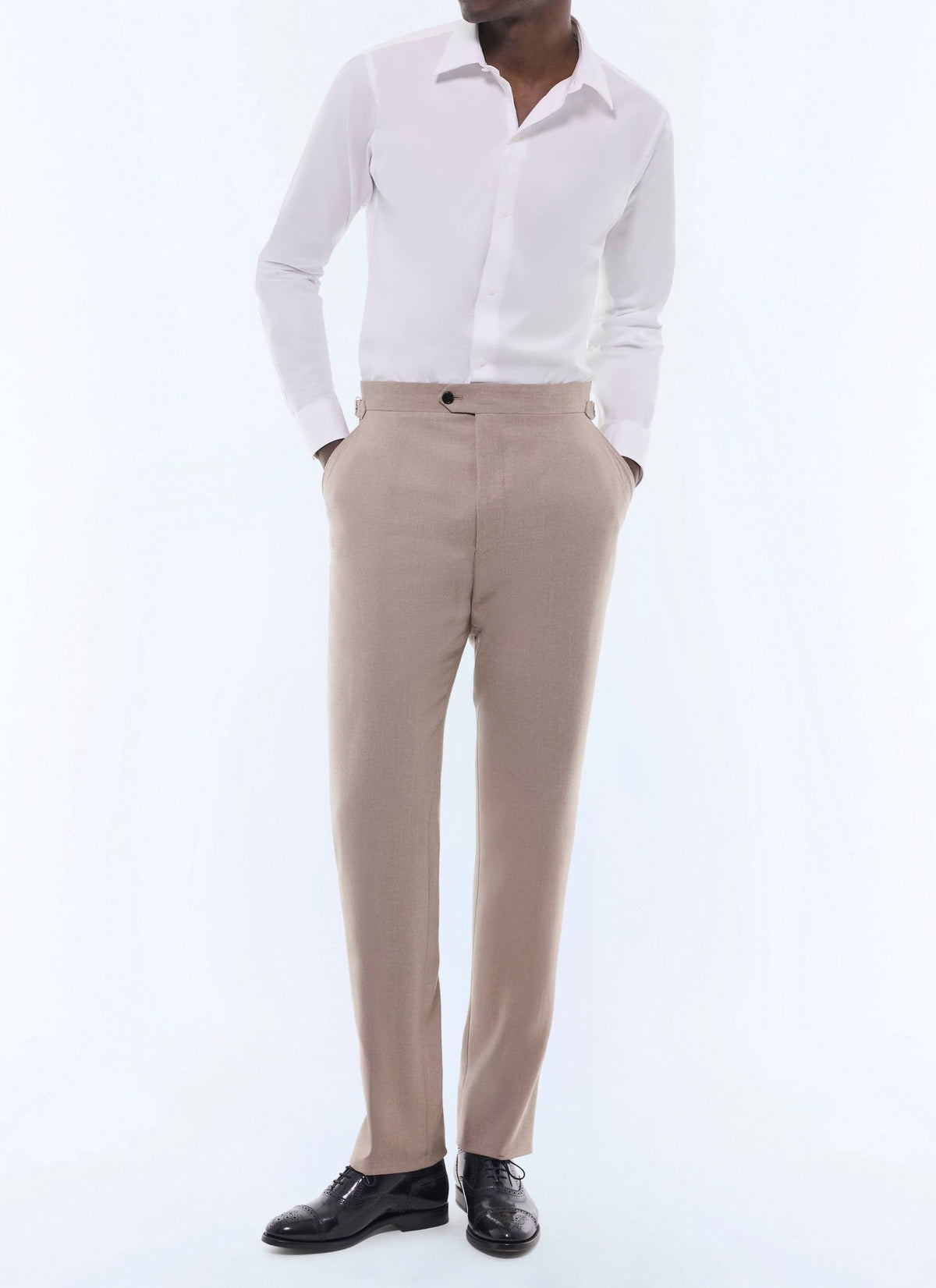 Pantalon de costume ajusté en laine - Beige