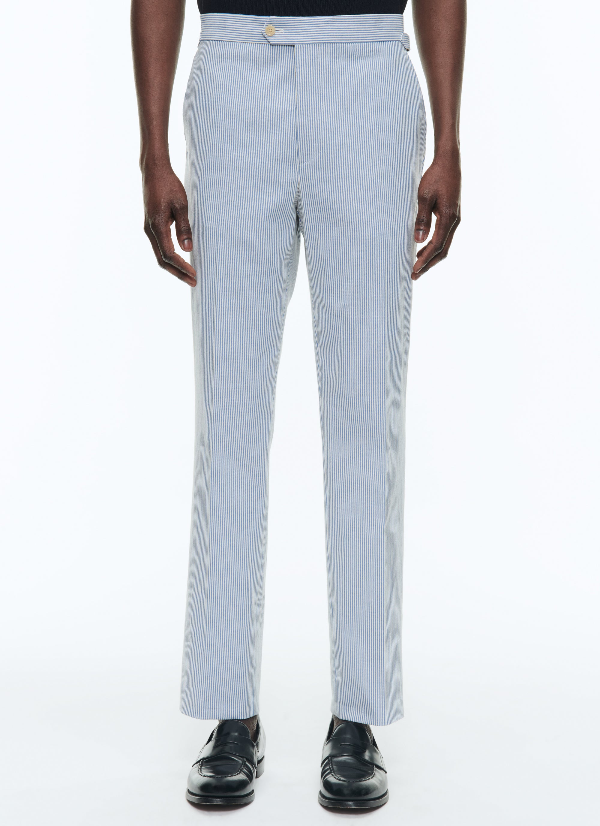 Striped cotton canvas trousers - Light blue