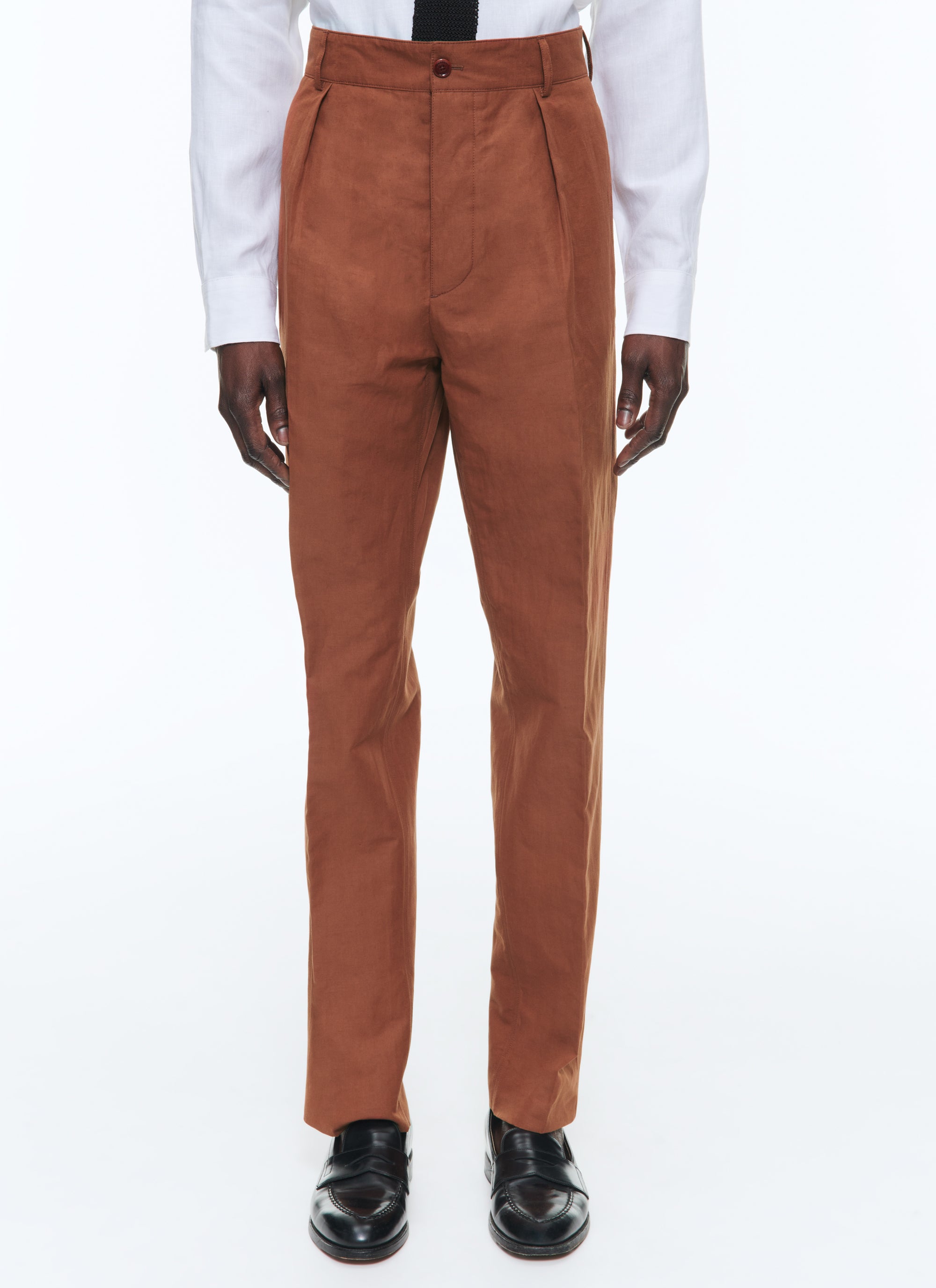 Straight linen chino trousers - Cachou