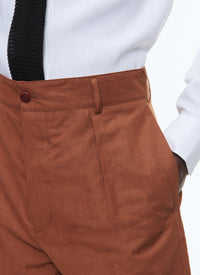 Straight linen chino trousers - Cachou