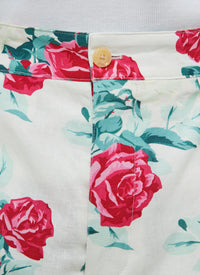 Pantalon chino droit à motif en lin mélangé - Fleur