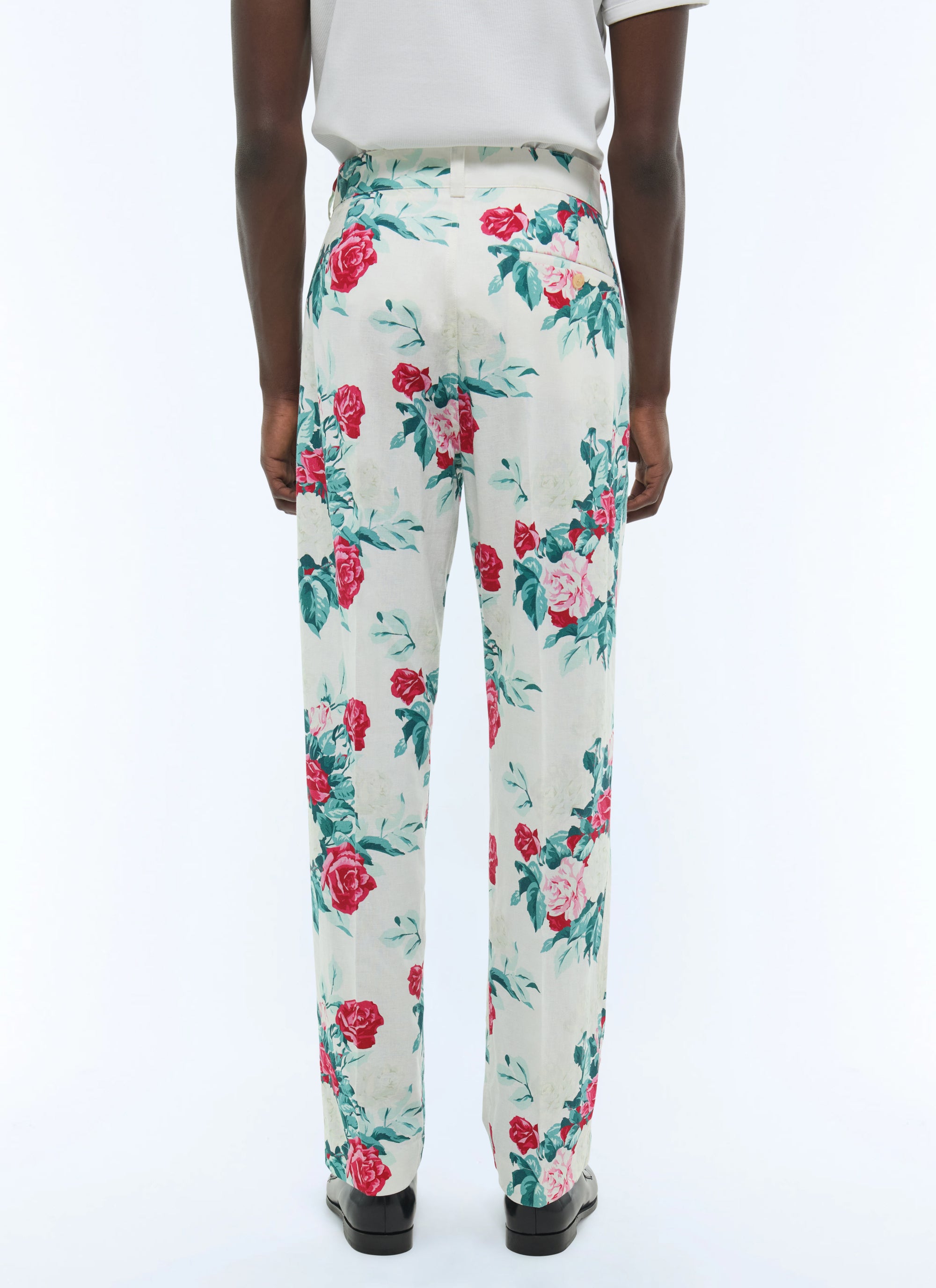 Pantalon chino droit à motif en lin mélangé - Fleur