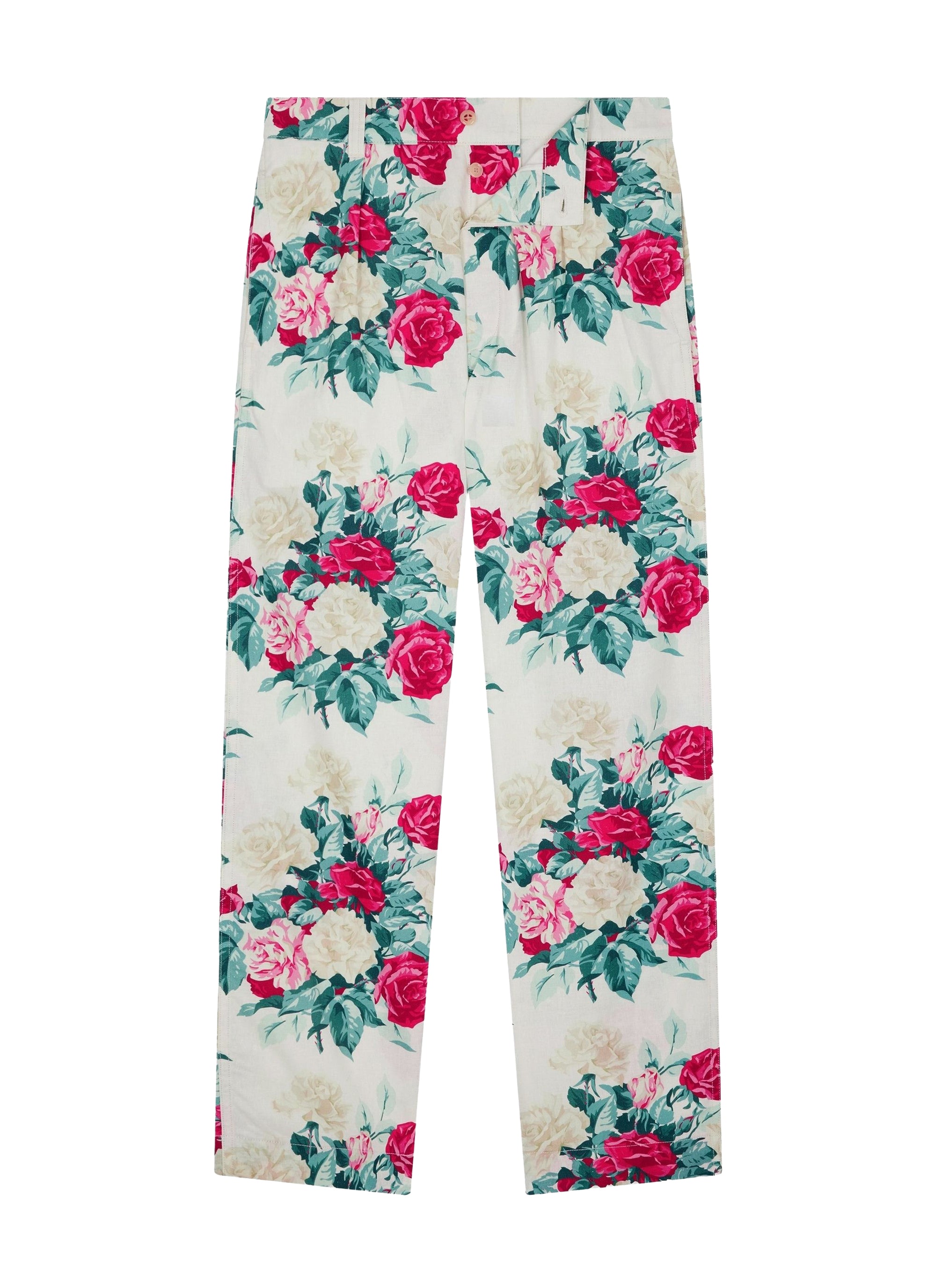 Pantalon chino droit à motif en lin mélangé - Fleur