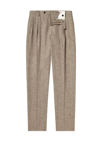 Pantalon droit à chevrons en laine - Ficelle