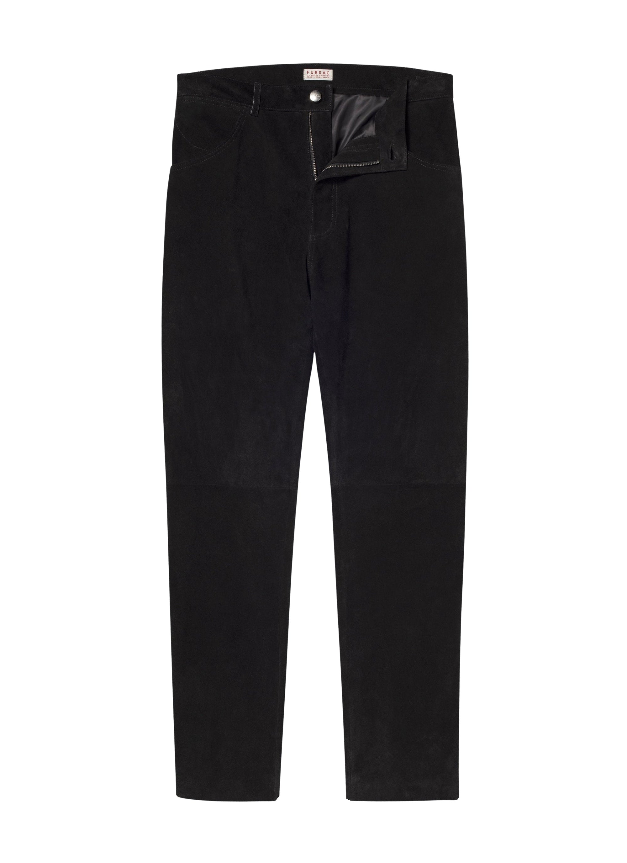 Pantalon de costume droit à poches en daim - Noir