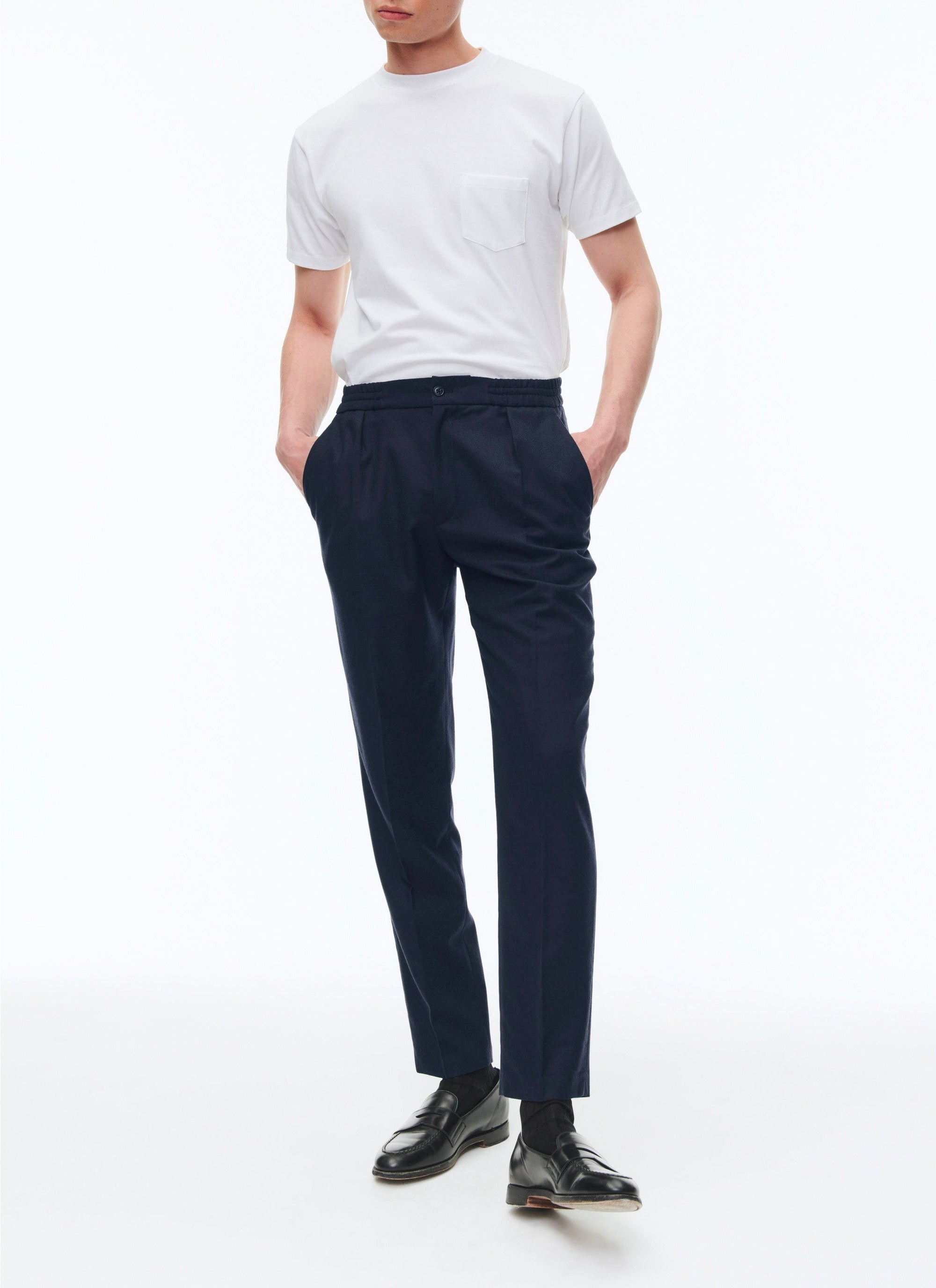 Pantalon élastiqué en laine - Bleu Marine